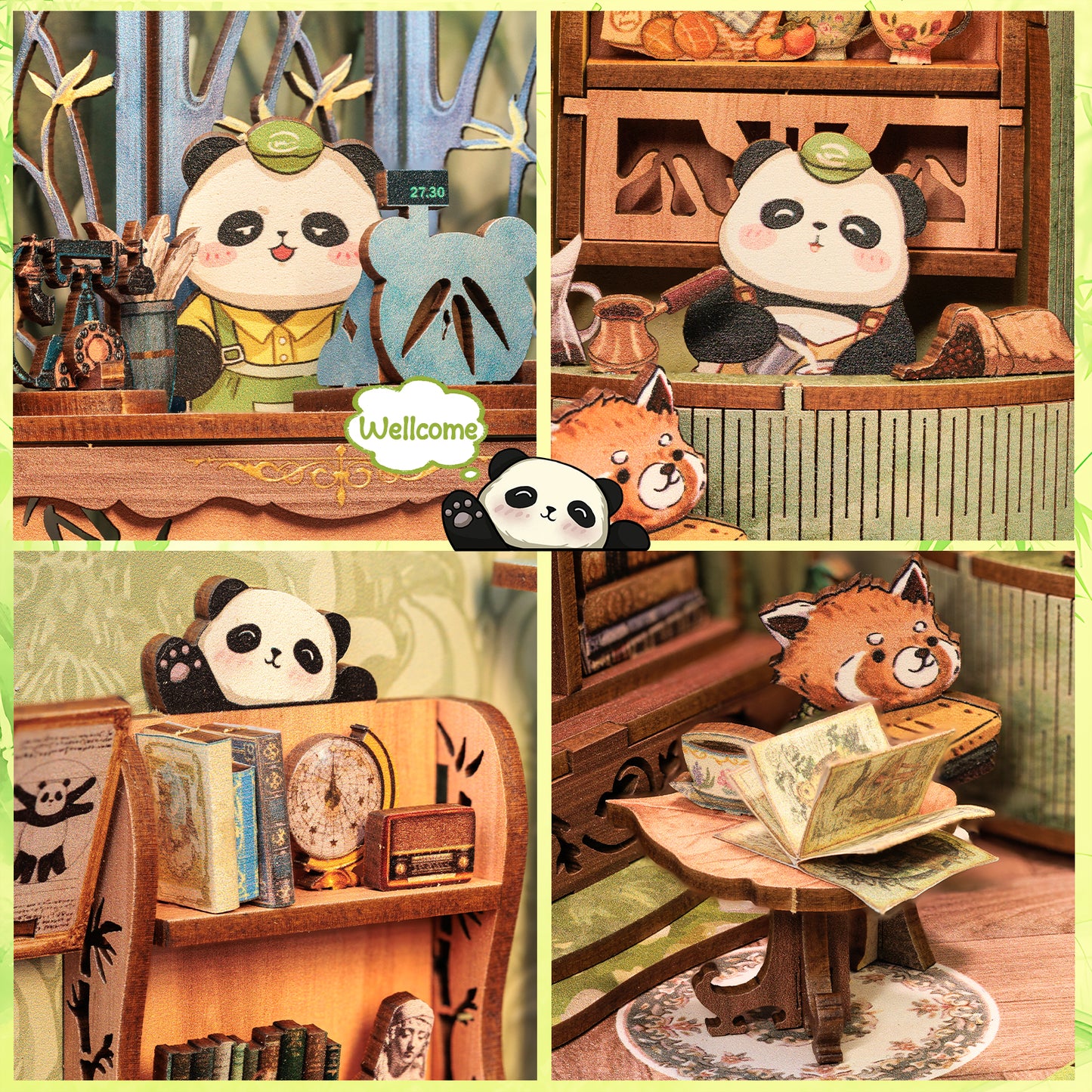 Cutebee Panda Bookshop DIY Book Nook Kit â Miniature Dollhouse Shelf Insert