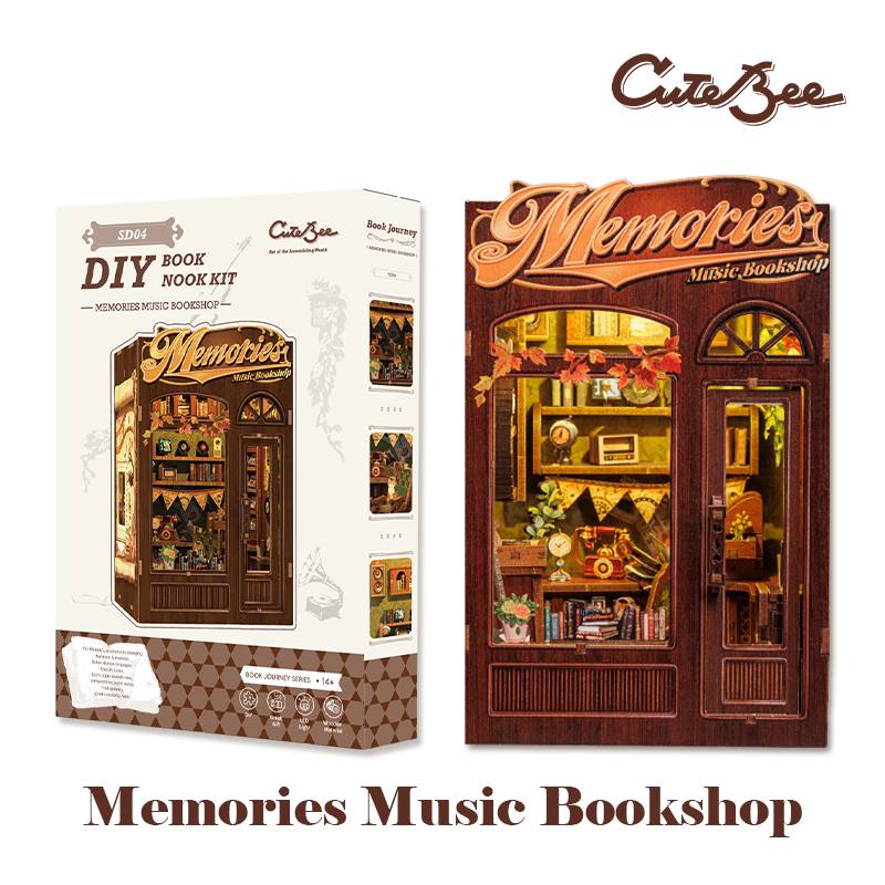 Cutebee Memories Music Bookshop DIY Book Nook Kit – Miniature Dollhouse