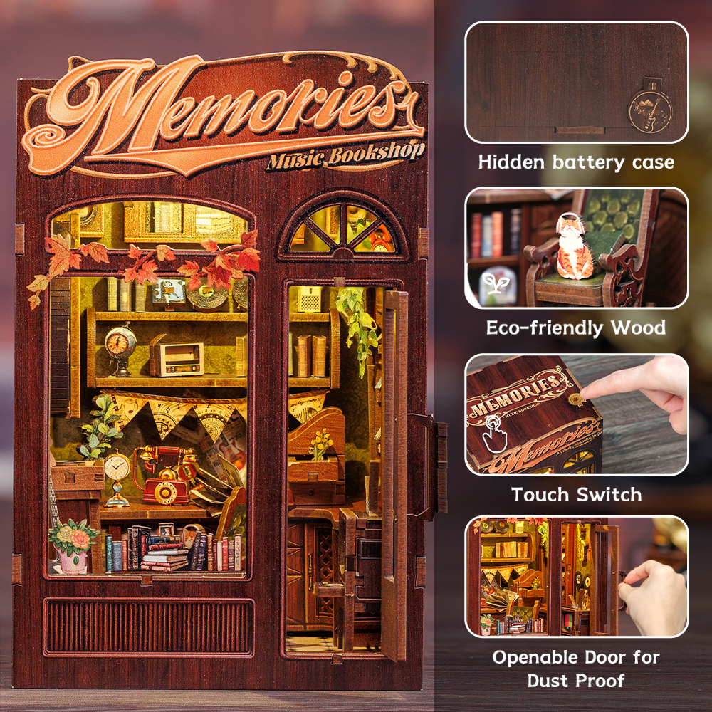 Cutebee Memories Music Bookshop DIY Book Nook Kit – Miniature Dollhouse
