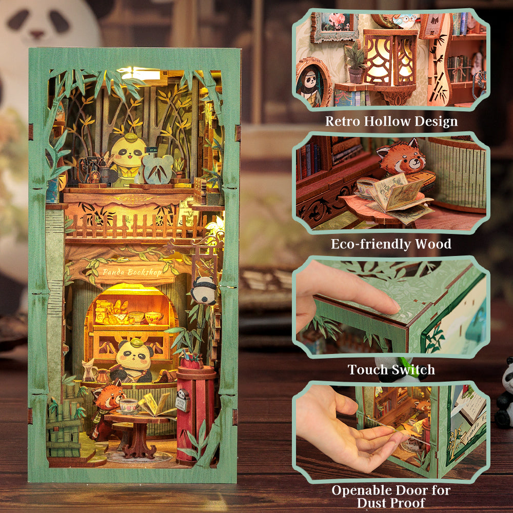 Cutebee Panda Bookshop DIY Book Nook Kit – Miniature Dollhouse Shelf Insert