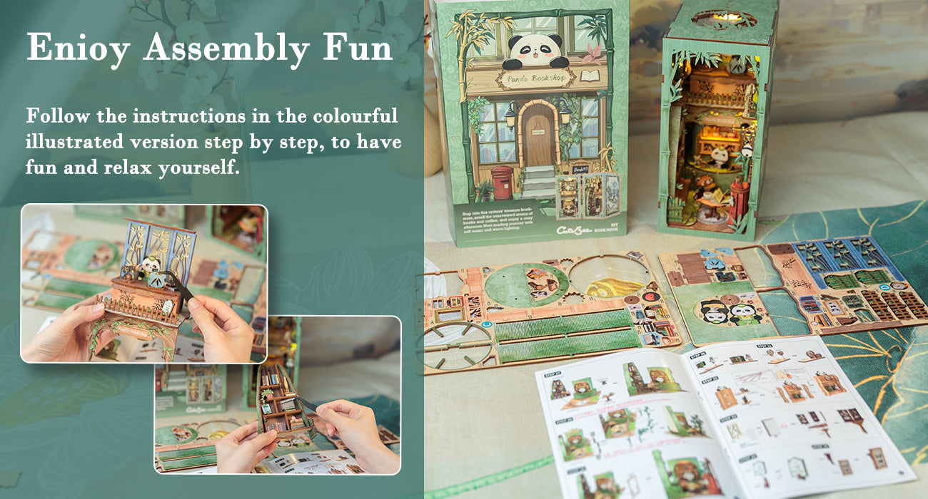 Cutebee Panda Bookshop DIY Book Nook Kit – Miniature Dollhouse Shelf Insert