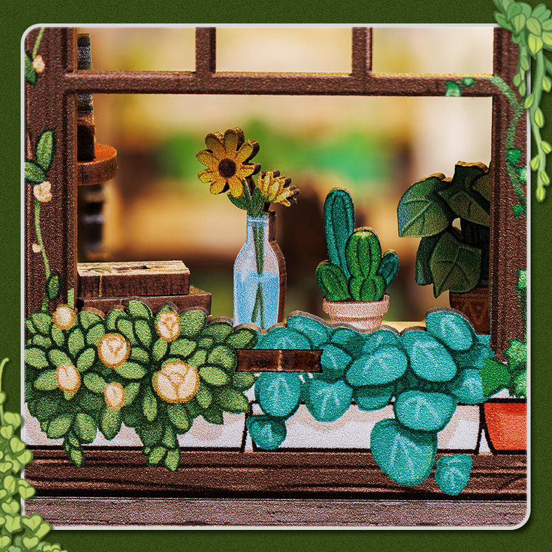 Cutebee Green Life Bookshop DIY Book Nook Kit – Miniature Dollhouse Shelf Insert