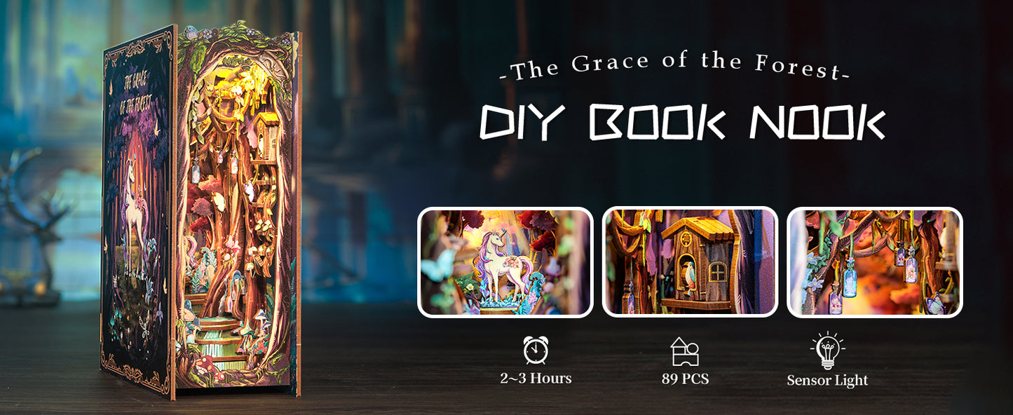 Cutebee The Grace of Forest DIY Book Nook Kit – Miniature Dollhouse Shelf Insert