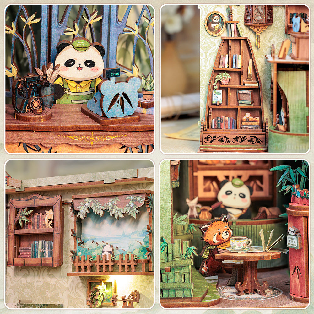 Cutebee Panda Bookshop DIY Book Nook Kit – Miniature Dollhouse Shelf Insert