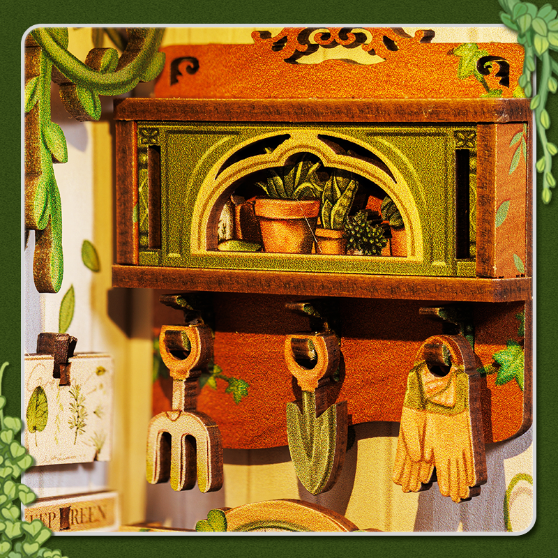 Cutebee Green Life Bookshop DIY Book Nook Kit – Miniature Dollhouse Shelf Insert