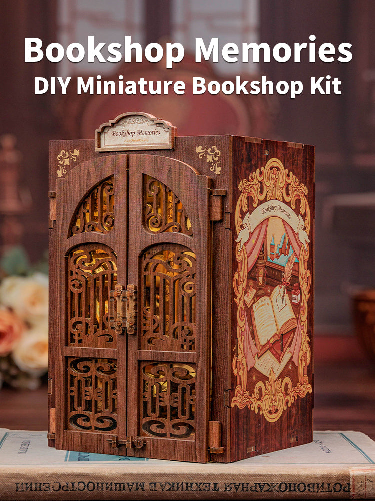 Cutebee Bookshop Memories DIY Book Nook Kit – Miniature Dollhouse Shelf Insert