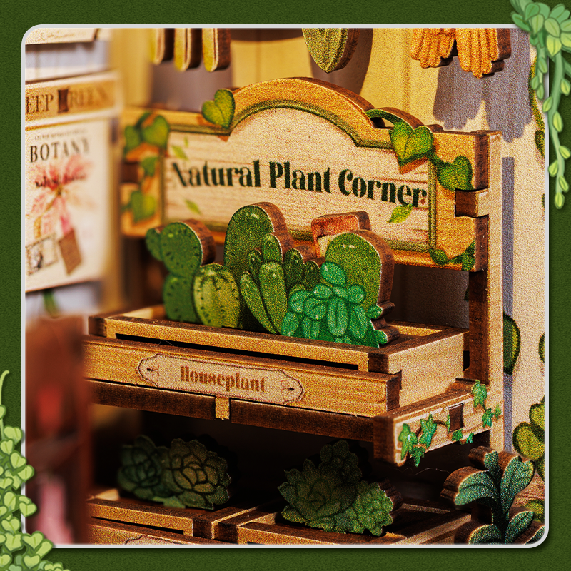 Cutebee Green Life Bookshop DIY Book Nook Kit – Miniature Dollhouse Shelf Insert