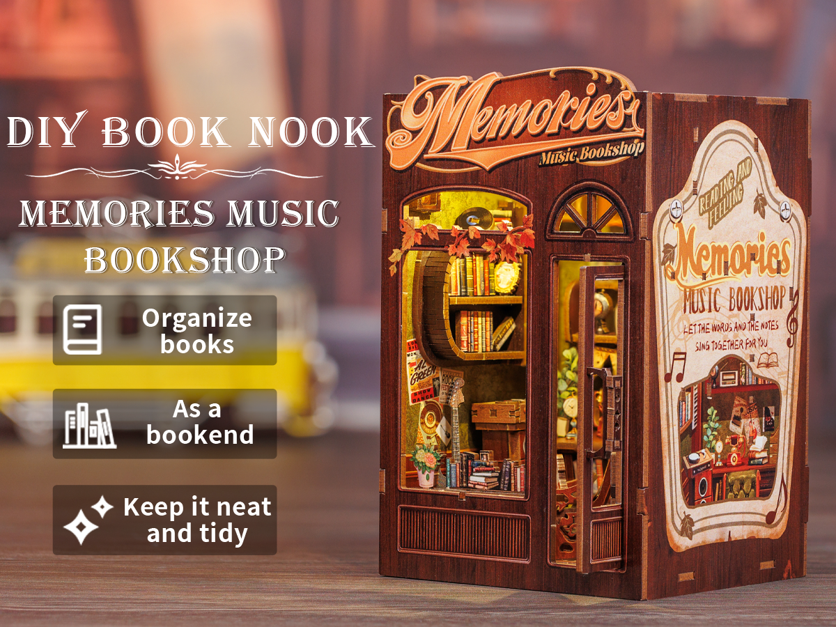 Cutebee Memories Music Bookshop DIY Book Nook Kit – Miniature Dollhouse