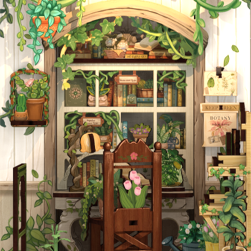 Cutebee Green Life Bookshop DIY Book Nook Kit – Miniature Dollhouse Shelf Insert