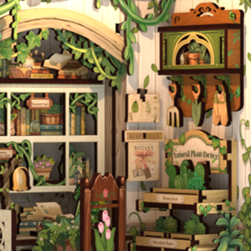 Cutebee Green Life Bookshop DIY Book Nook Kit – Miniature Dollhouse Shelf Insert