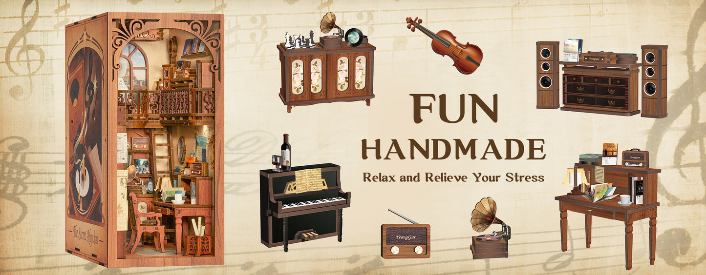 Cutebee The Secret Rhythm DIY Book Nook Kit – Miniature Dollhouse Shelf Insert