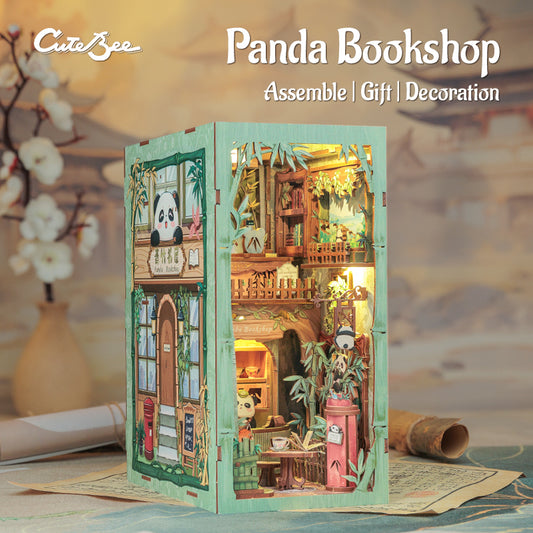 Cutebee Panda Bookshop DIY Book Nook Kit – Miniature Dollhouse Shelf Insert