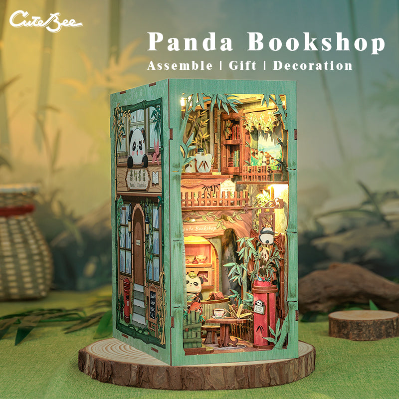 Cutebee Panda Bookshop DIY Book Nook Kit – Miniature Dollhouse Shelf Insert