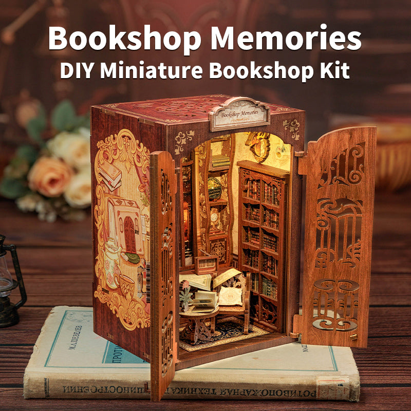 Cutebee Bookshop Memories DIY Book Nook Kit – Miniature Dollhouse Shelf Insert