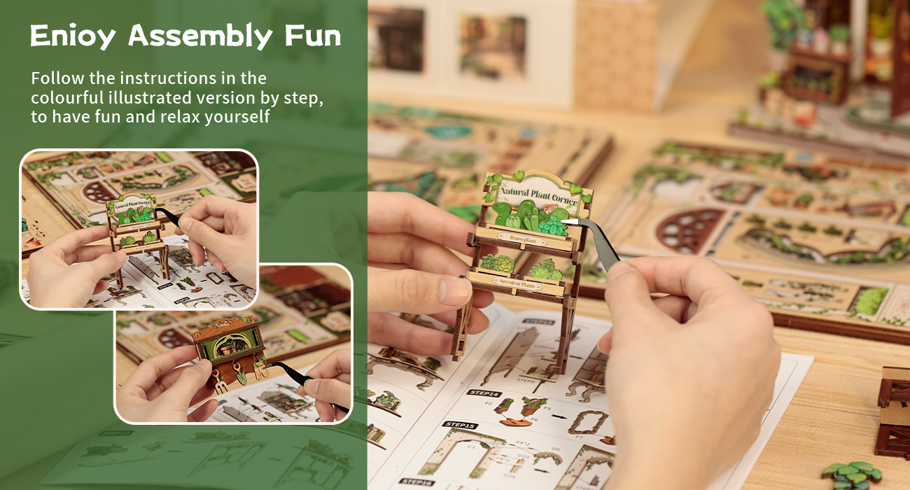 Cutebee Green Life Bookshop DIY Book Nook Kit – Miniature Dollhouse Shelf Insert