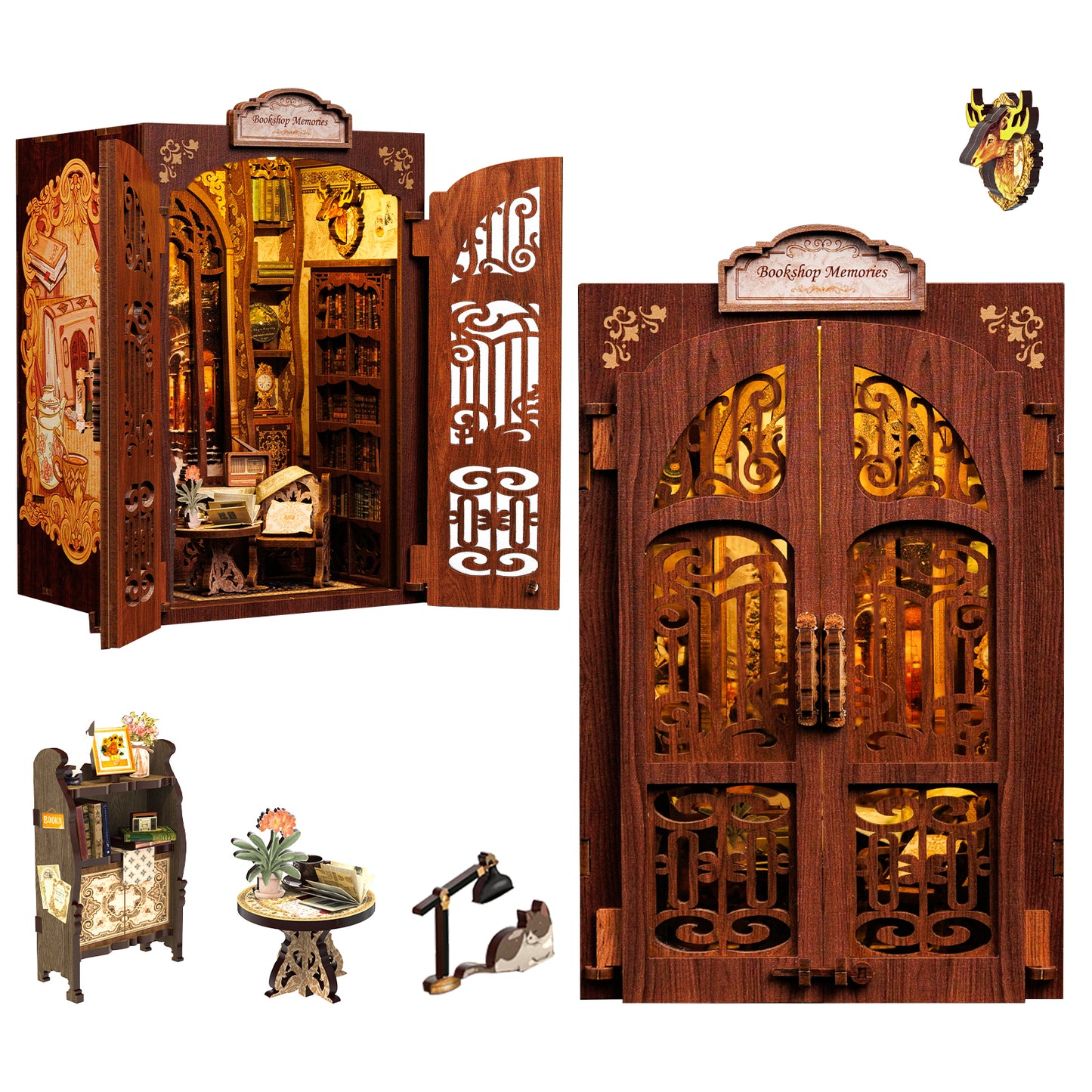 Cutebee Bookshop Memories DIY Book Nook Kit – Miniature Dollhouse Shelf Insert