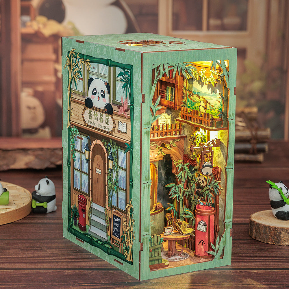 Cutebee Panda Bookshop DIY Book Nook Kit – Miniature Dollhouse Shelf Insert