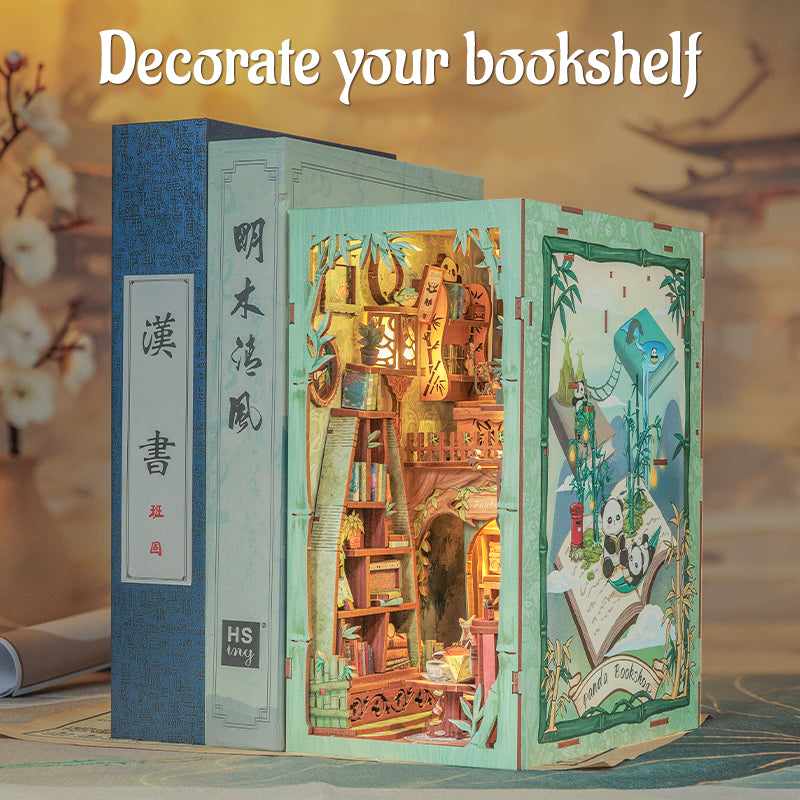 Cutebee Panda Bookshop DIY Book Nook Kit – Miniature Dollhouse Shelf Insert