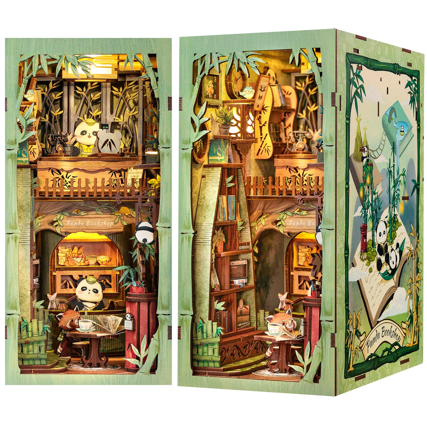 Cutebee Panda Bookshop DIY Book Nook Kit – Miniature Dollhouse Shelf Insert