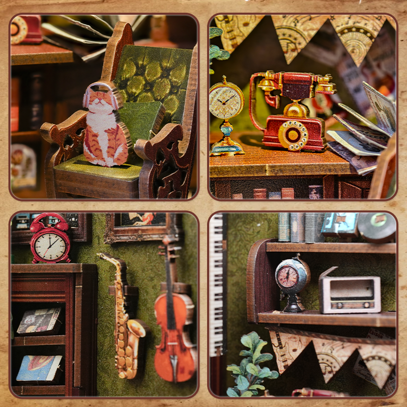 Cutebee Memories Music Bookshop DIY Book Nook Kit – Miniature Dollhouse