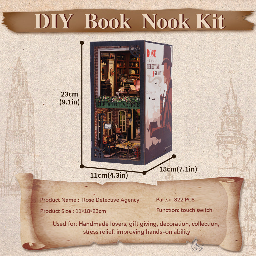 Cutebee Rose Detective Agency DIY Book Nook Kit – Miniature Dollhouse