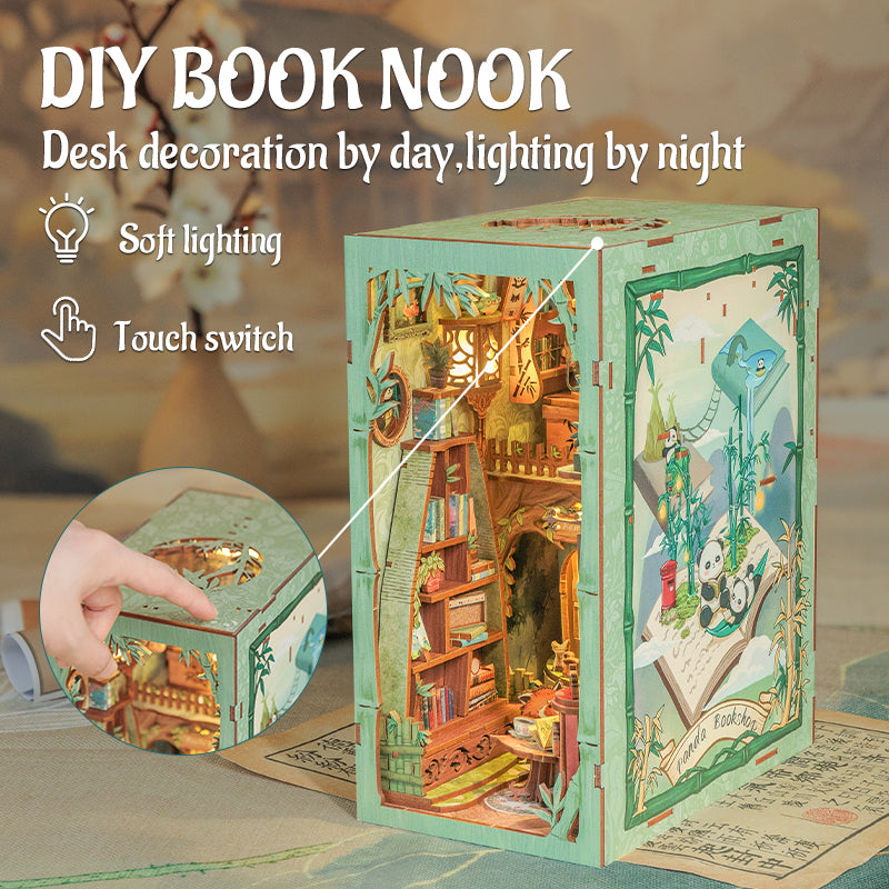 Cutebee Panda Bookshop DIY Book Nook Kit – Miniature Dollhouse Shelf Insert