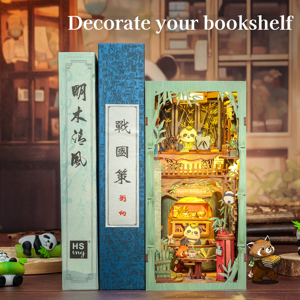 Cutebee Panda Bookshop DIY Book Nook Kit – Miniature Dollhouse Shelf Insert