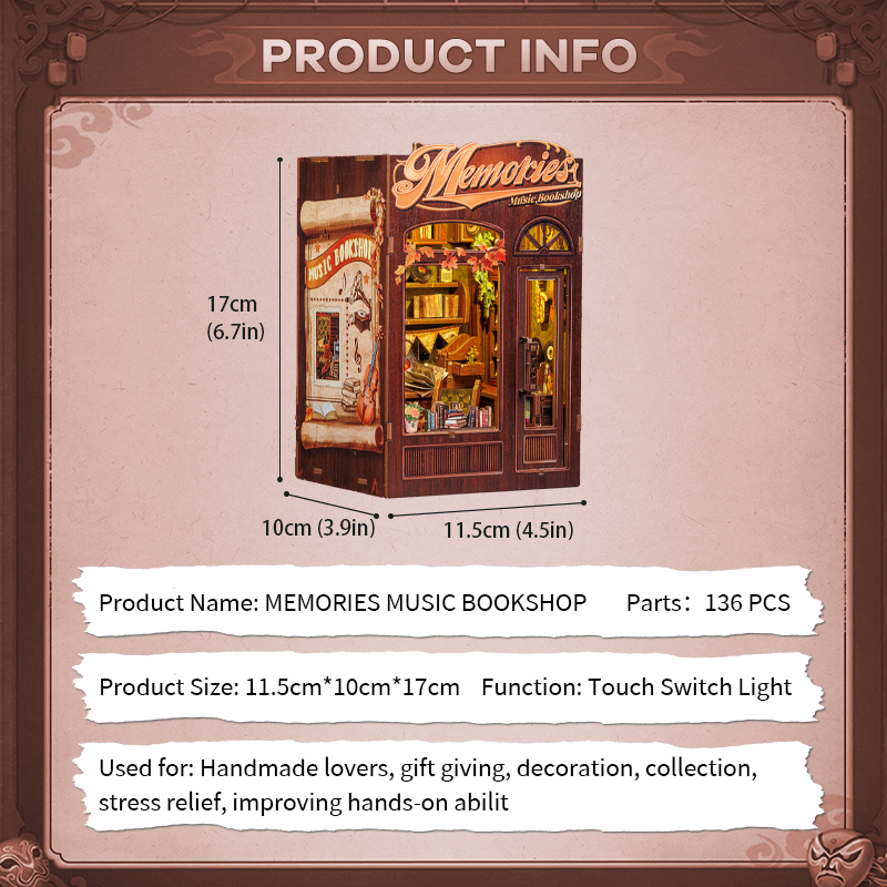 Cutebee Memories Music Bookshop DIY Book Nook Kit – Miniature Dollhouse