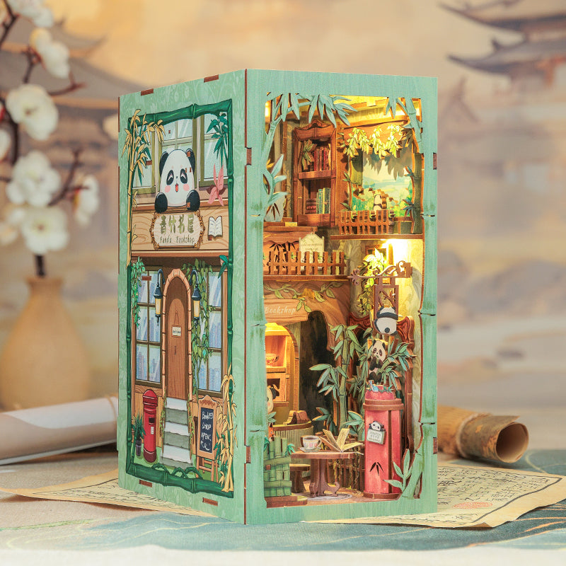 Cutebee Panda Bookshop DIY Book Nook Kit – Miniature Dollhouse Shelf Insert