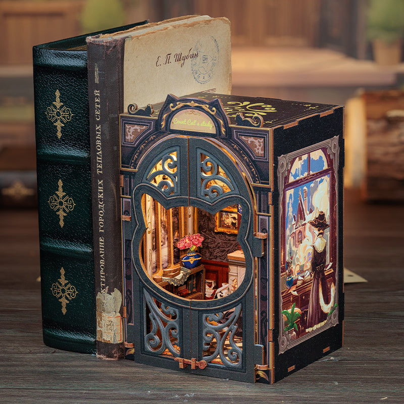 Cutebee Count Cat's Study DIY Book Nook Kit – Miniature Dollhouse Shelf Insert