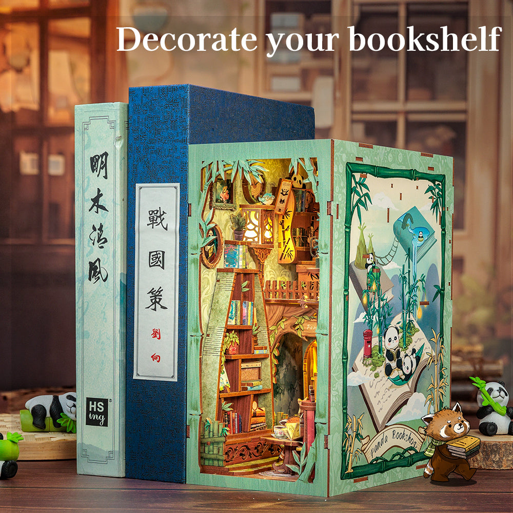 Cutebee Panda Bookshop DIY Book Nook Kit – Miniature Dollhouse Shelf Insert