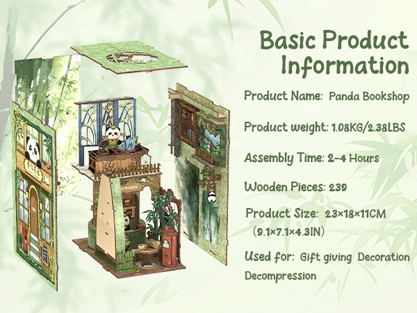 Cutebee Panda Bookshop DIY Book Nook Kit – Miniature Dollhouse Shelf Insert