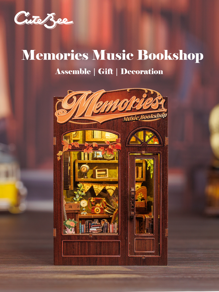 Cutebee Memories Music Bookshop DIY Book Nook Kit – Miniature Dollhouse