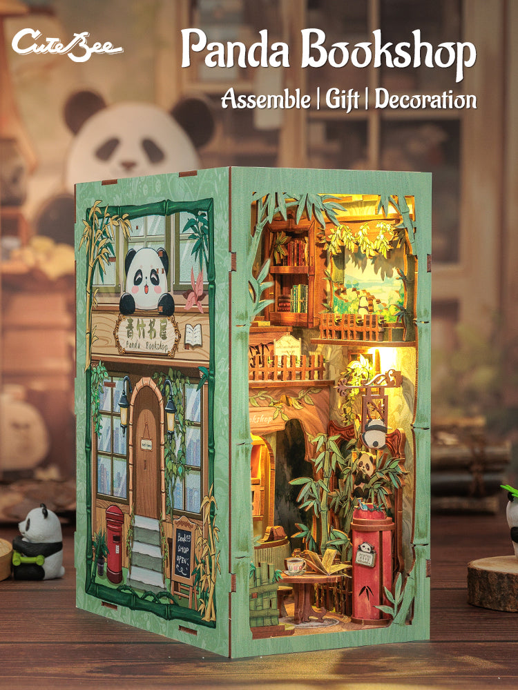 Cutebee Panda Bookshop DIY Book Nook Kit – Miniature Dollhouse Shelf Insert