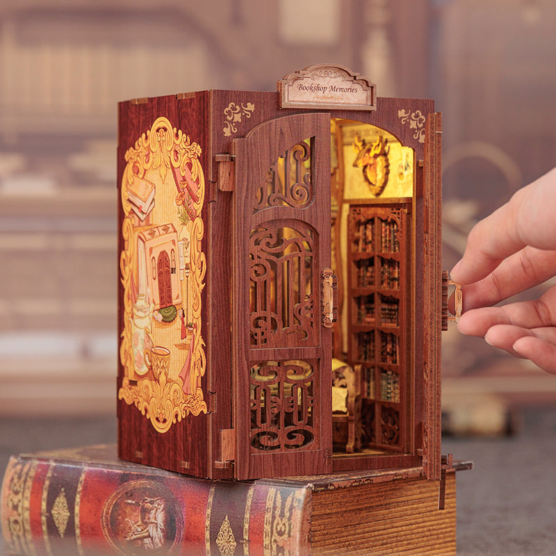 Cutebee Bookshop Memories DIY Book Nook Kit – Miniature Dollhouse Shelf Insert
