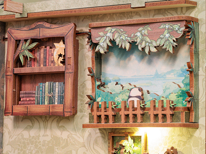 Cutebee Panda Bookshop DIY Book Nook Kit – Miniature Dollhouse Shelf Insert