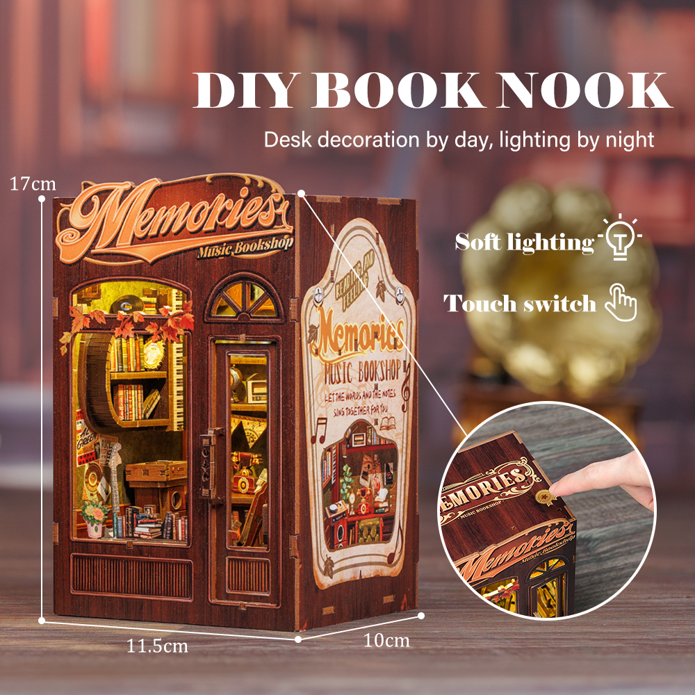 Cutebee Memories Music Bookshop DIY Book Nook Kit – Miniature Dollhouse