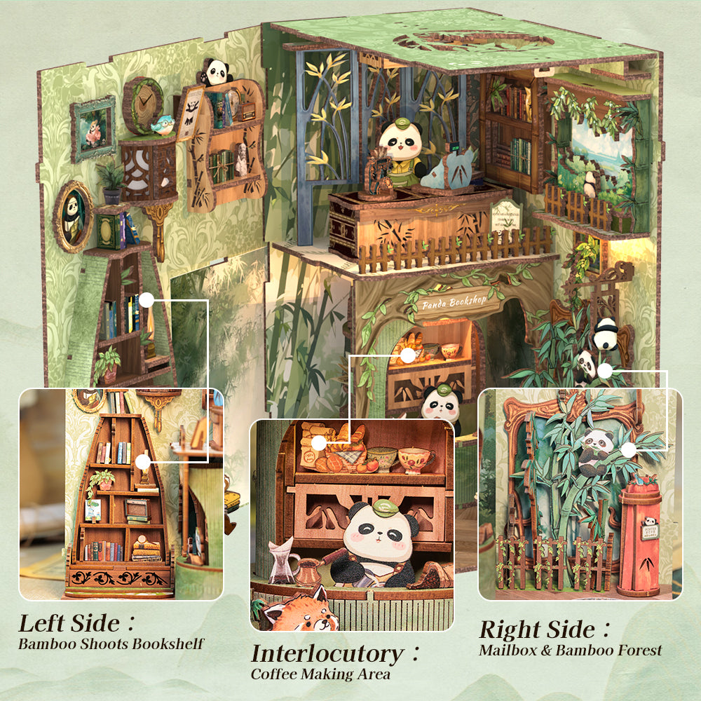 Cutebee Panda Bookshop DIY Book Nook Kit – Miniature Dollhouse Shelf Insert