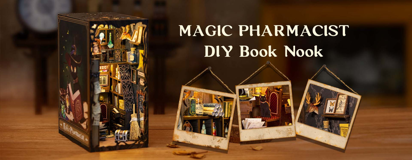 Cutebee Magic Pharmacist DIY Book Nook Kit – Miniature Dollhouse Shelf Insert