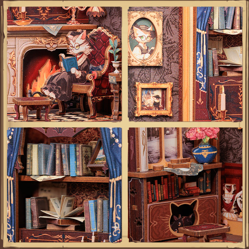 Cutebee Count Cat's Study DIY Book Nook Kit – Miniature Dollhouse Shelf Insert
