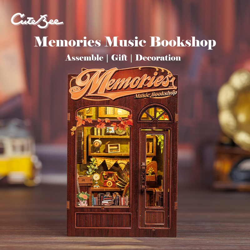 Cutebee Memories Music Bookshop DIY Book Nook Kit – Miniature Dollhouse