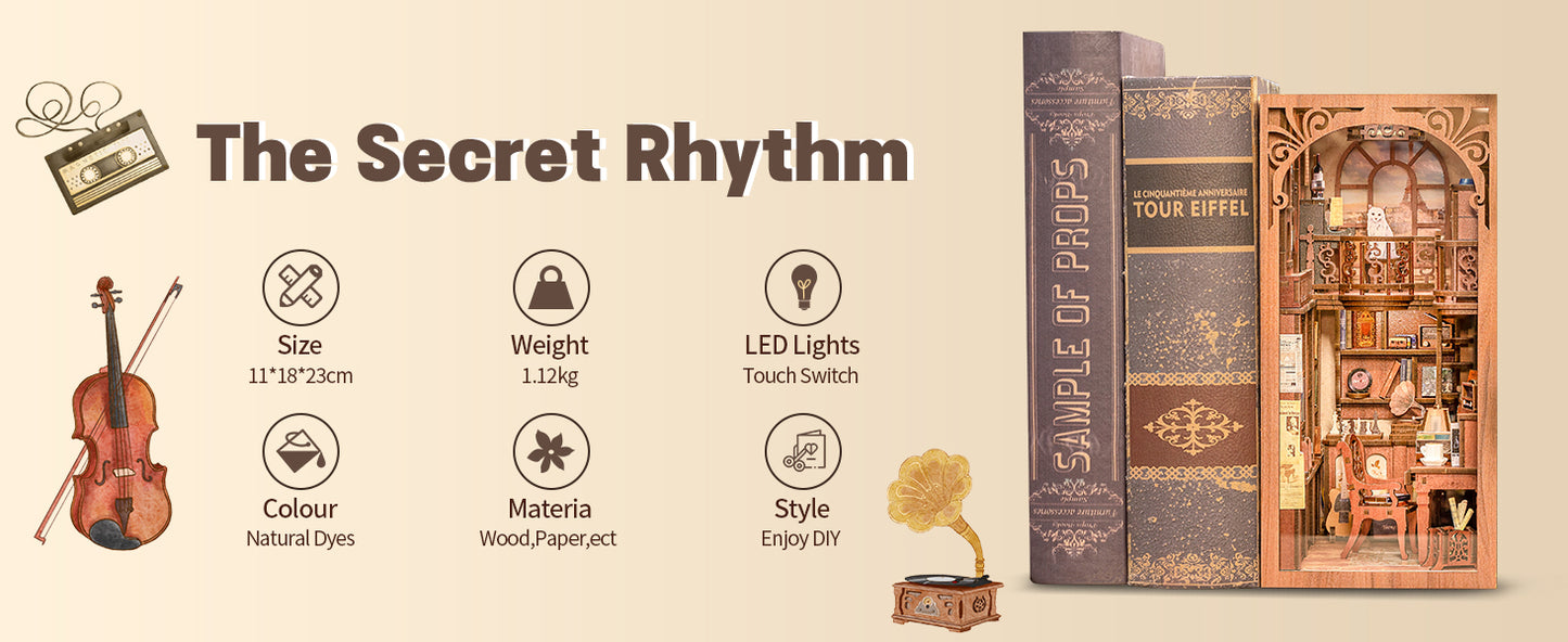 Cutebee The Secret Rhythm DIY Book Nook Kit – Miniature Dollhouse Shelf Insert
