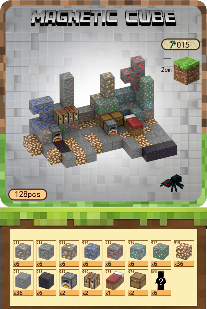 128 Magnetic Building Blocks 6 Characters - "Australia Stock"